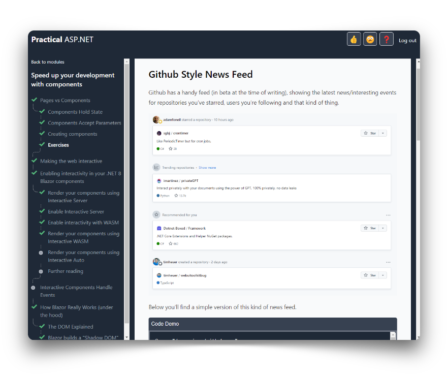 Blazor Jumpstart course screenshot